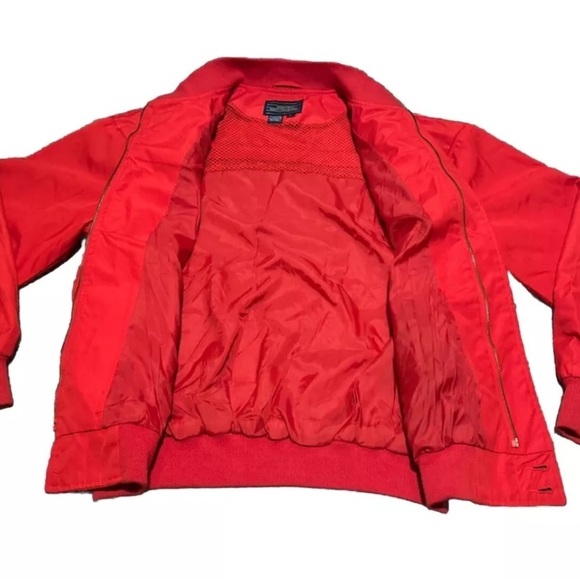 VTG Holiday Red Mervyns Mens Collection Lined Airvent Bomber Nylon Jacket Large - Picture 3 of 5